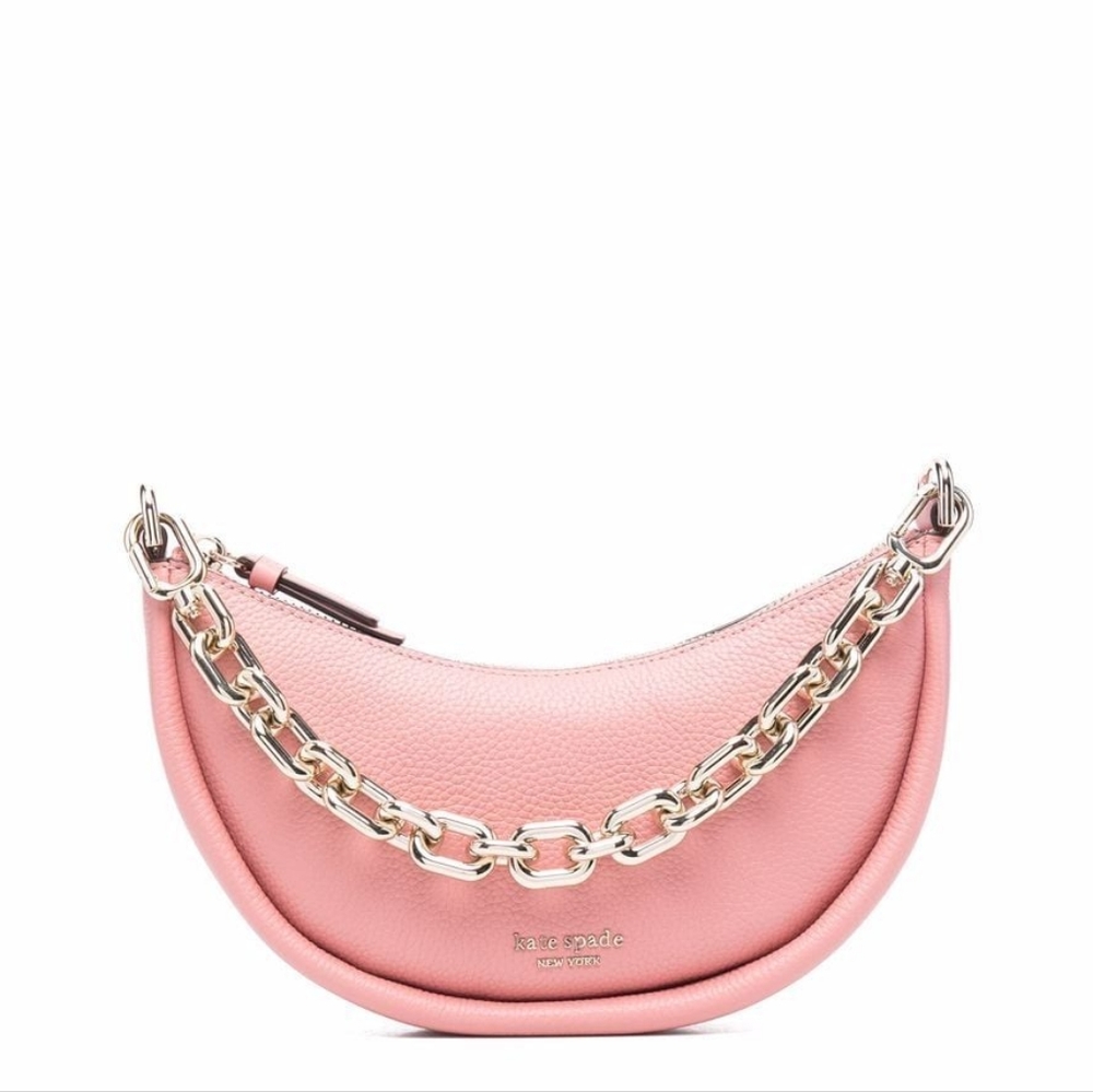 NWT AUTHENTIC Kate Spade Convertible Crossbody Smile Bag Pink Leather Gold Chain - Picture 11 of 17